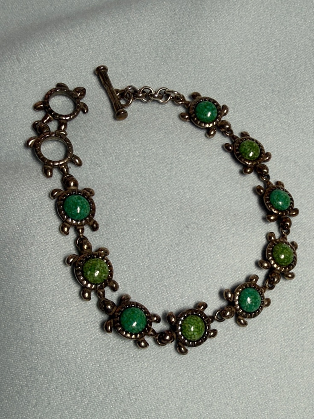 Carolyn Pollack Green Turtle Link Bracelet Sterling Silver